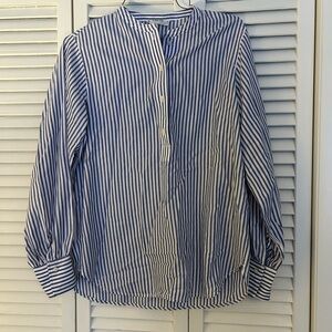 Everlane Oversized Navy and White Striped Collarless Shirt